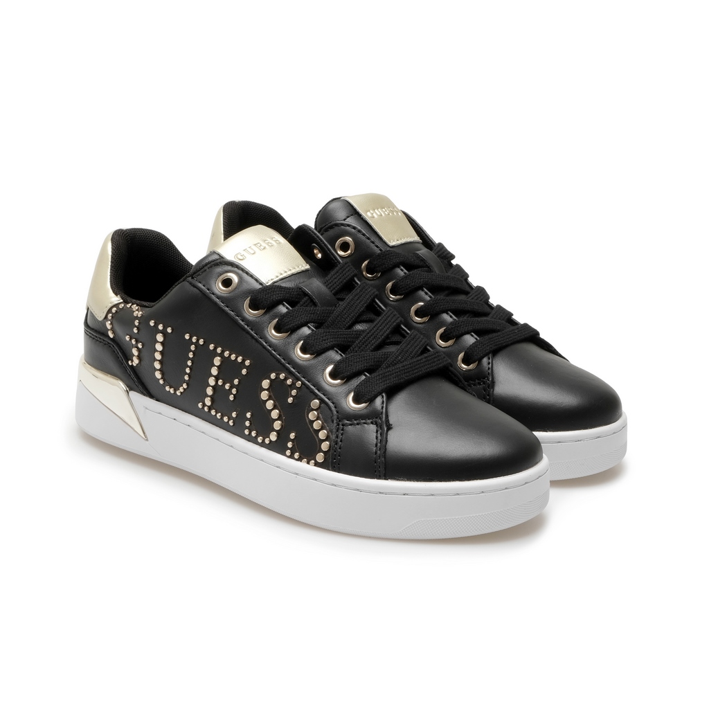 Sneakers Guess Donna logata in similpelle nera con inserti laminati e logo  laterale