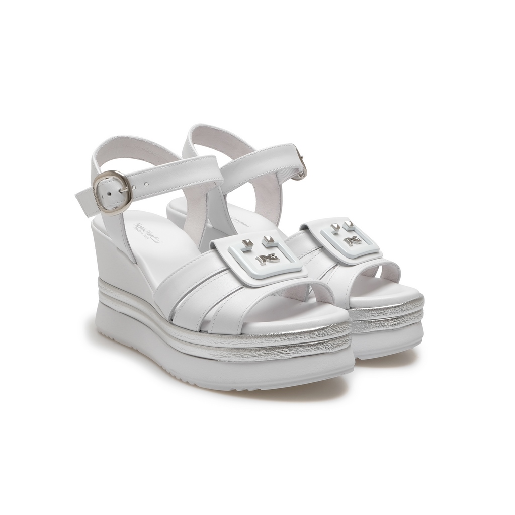 Sandali Zeppa Easy Street Simone Donna - Bianco, Taglia 41 Stretta, Gladiatore Con Fibbie, Plateau Effetto Espadrillas