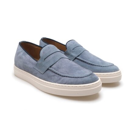 Romanelli Collezioni mocassini uomo - camoscio jeans - ELEBOB Bocca di Leone Fondo Gomma