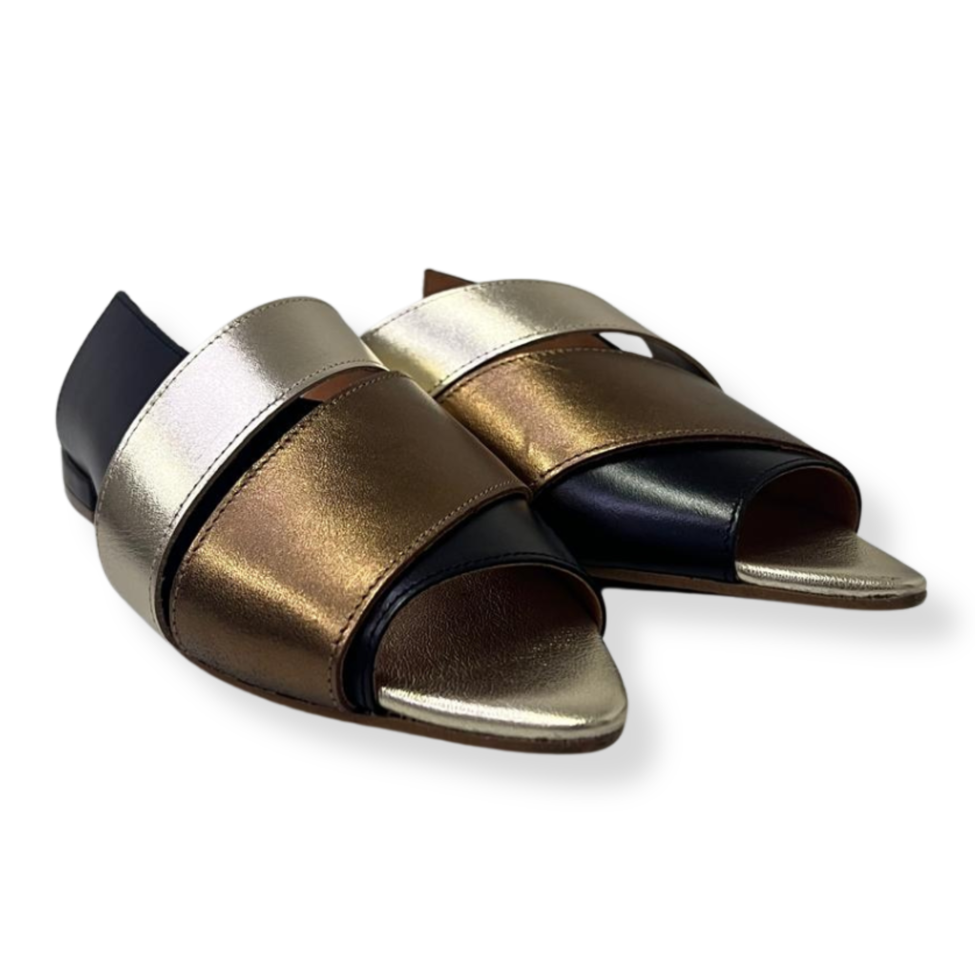Romanelli Sandali PATTY-07 Vitello NERO/Laminato Bronzo